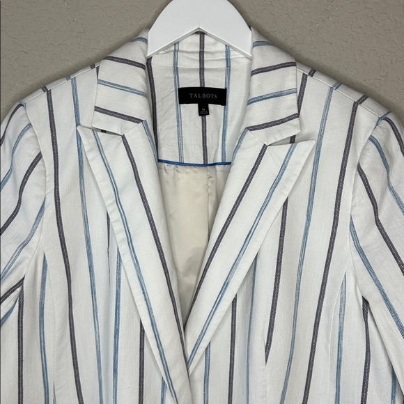 Talbots Women's Cinched Cuff Blazer White Black Stripe Cotton Size 16 - Picture 3 of 16